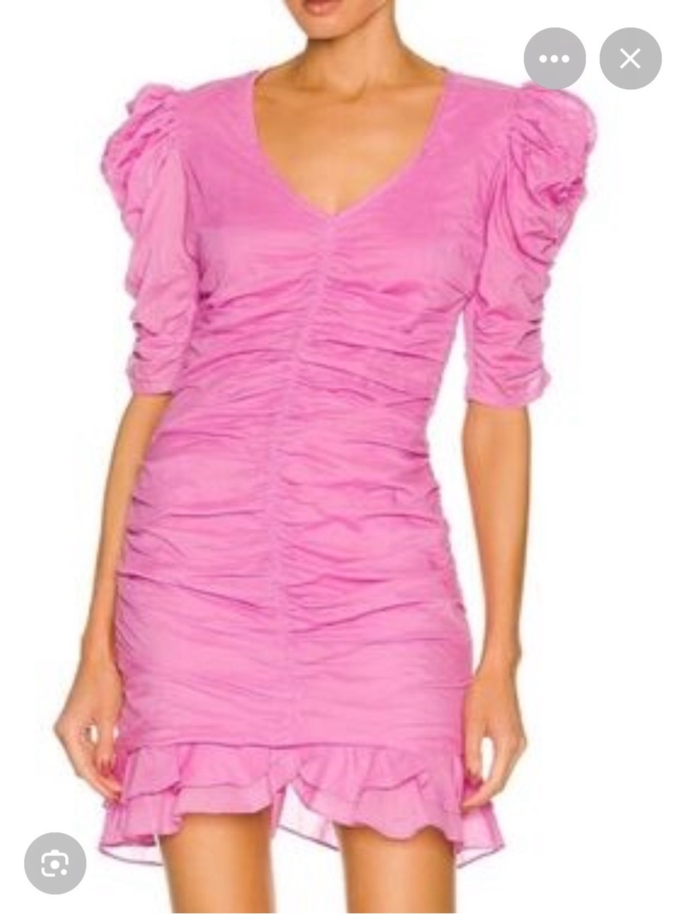 Isabelle Marant Etoile Sireny Dress Pink Ruched V-Neck Mini Dress